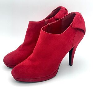 Impo Peggy Red Faux Suede Bow Back Stiletto Ankle Boots Womens 9.5 M Zip Up